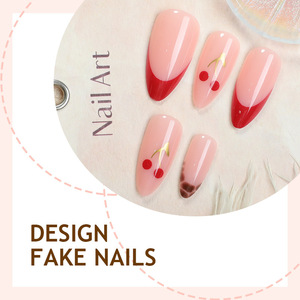 Autocollants pour <span class=keywords><strong>ongles</strong></span> en gros de haute qualité, style français, amande léopard, <span class=keywords><strong>cerise</strong></span> douce et mignonne, 24 <span class=keywords><strong>faux</strong></span> <span class=keywords><strong>ongles</strong></span> avec emballage en boîte - Product Image 2