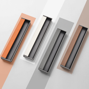 Nouvelle poignée invisible encastrée à fente, style 2026, en alliage de zinc avec incrustation en cuir pour armoires, placards et tiroirs - Product Image 2