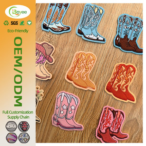 Organic Cotton Fabric Realistic Boot Silhouette Vibrant Iron on Patches for Clothes Threading Streetwear Flat Embroidery Patches - Product Image 1