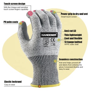 <b>Touch</b> <b>Screen</b> CE EN388 HPPE Shell PU Dipped Level 5 Work Protection Anti Cut <b>Gloves</b> Hand Protection Cut Resistant Work <b>Gloves</b> - Product Image 3