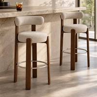 Tabouret de bar haut en bois massif, style minimaliste moderne, avec dossier et repose-pieds, style nordique, usage commercial pour hôtel