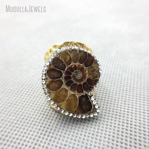 RM4660 Bijoux en cuivre, conque escargot de mer, bagues plaquées or avec <span class=keywords><strong>strass</strong></span> transparent, cadeau bohème bohème pour femmes - Product Image 3
