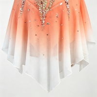 Robe de patinage artistique pour filles et enfants, dégradé pêche-orange, col montant, dos croisé, strass, pour spectacle