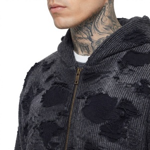 Sudadera con capucha para hombre, 100% algodón, lisa, de invierno, con efecto desgastado, de tejido waffle, con cremallera, oversize, vintage, ecológica, con capucha frontal - Product Image 6