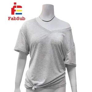 신상품 미국 사이즈 딥 브이넥 디자인 맞춤 인쇄 빈 폴리에스터 반팔 티셔츠 여성용 승화 셔츠