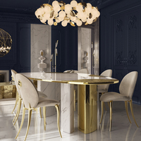 Tables de salle à manger en marbre et laiton de style européen moderne avec plateau en marbre noir pour villa