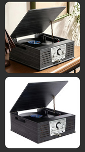 Tourne-disque vintage en bois, directement de l'usine, 6 en 1 multifonction, lecteur de vinyle LP, compatible CD, radio FM, Bluetooth, USB, TF. - Product Image 6