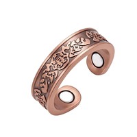 Bague ouverte ajustable en cuivre pur à 99,9 %, magnétique, pour hommes, vente en gros personnalisée