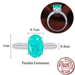 Anello in <span class=keywords><strong>Argento</strong></span> Sterling S925 Stile Brasiliano con Imitazione di Tormalina Paraiba e Zirconi Cubici, Forma Ovale per Donne e Ragazze - Product Image 3