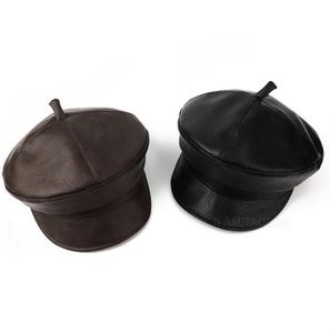 Autumn Winter British Style Retro PU <b>Beret</b> Women's Fashionable Simple Leather <b>Beret</b> - Product Image 1
