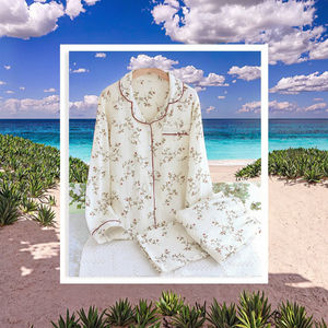 Conjunto de Pijama de Algodón de Punto con Estampado de Manzanilla para Mujer, Manga Larga, Cierre de Botones, Ropa de Dormir con Cintura Elástica, Talla Grande, Verano, Primavera, Secado Rápido - Product Image 3