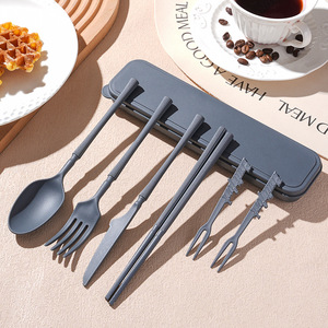 Cuchillo de paja de trigo, tenedor, cuchara, palillo, juego de vajilla, juego de vajilla de mango fino, juego de vajilla portátil para acampar al aire libre - Product Image 4