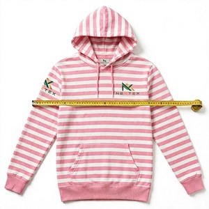 Sweat-shirt à capuche personnalisé pour femme, rayé rose et blanc, en molleton de coton épais, avec poche avant, décontracté - Product Image 6