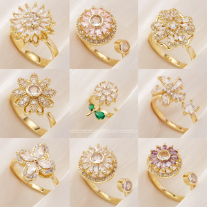 Bague en Zircon Rotative en Forme de Fleur, Luxe Léger et Exquis, Anneau Ajustable en Cuivre pour Femme, Bijou Tendance - Product Image 2