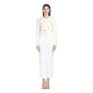 Cárdigan Corto de Punto con Cuello Redondo, Manga Larga, Bordado <span class=keywords><strong>Floral</strong></span> y Botones, Transpirable, Suave, Estilo Casual para Primavera y Otoño 2026 - Product Image 4