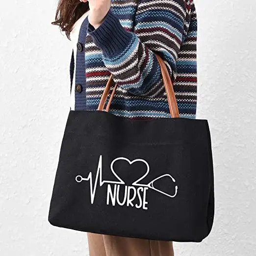 Custom Fashion Work Shopping Beach Travel Gift Breastfeeding Large Capacity with Leather Canvas nurse tote bag