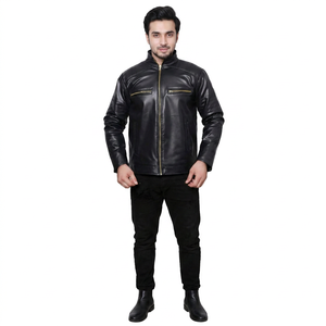 <b>Men's</b> Genuine <b>Leather</b> Hooded Winter Coat with Zipper Closure Quick Dry Feature Pakistan-Made Outerwear in Multiple Colors - Product Image 1