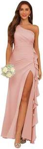 One Shoulder <strong>Bridesmaid</strong> <strong>Dress</strong> 2025 New Sleeveless Polyester Side Slit Ruffled Evening Party <strong>Dress</strong> - Product Image 5