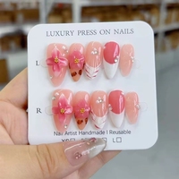 Faux ongles à presser faits main, 10 pièces, design amande, modèle tendance, avec gravure florale personnalisée