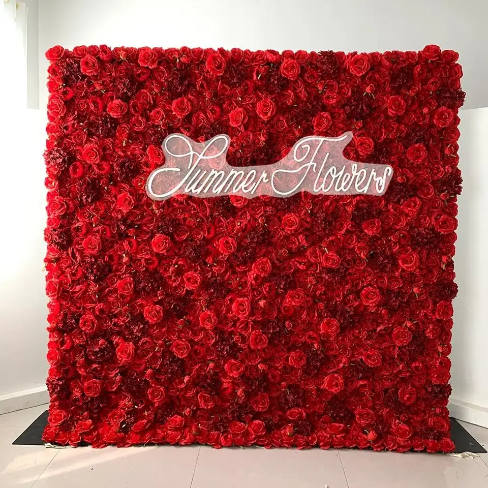 Hot selling Chinese wedding theme other decorative flowers red fabric flower wall