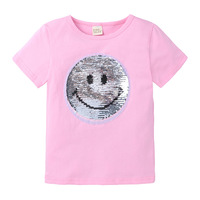 T-shirt à manches courtes pour filles, vêtements en coton pour bébés, hauts à changement de couleur, vêtements magiques réversibles à paillettes, t-shirts pour enfants