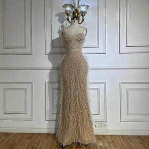 Sereno Hill LA72823 <span class=keywords><strong>bianco</strong></span> nudo spalline <span class=keywords><strong>piume</strong></span> con perline sirena <span class=keywords><strong>abito</strong></span> da sera 2025 abiti da festa formali da donna - Product Image 1