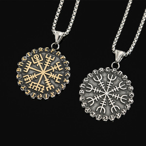 yunnique Stainless Steel Viking <b>Compass</b> Rune Pendant Necklace Unisex Gift Jewelry Retro Style Snowflake Design - Product Image 3
