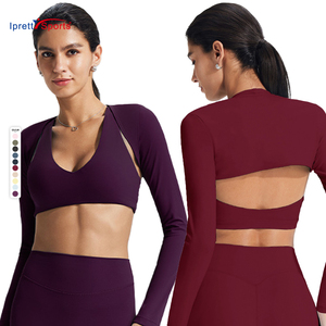 Haut de sport pour femmes, nouveau style, logo personnalisé, léger, manches longues, boléro, vêtements de yoga, <span class=keywords><strong>noir</strong></span>, rouge, violet, manches longues - Product Image 2