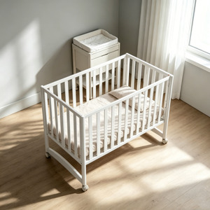 Convertible Baby Crib Modern Design Sturdy Solid Wood Natural Legs Foldable for Home School Hotel Use for Bedrooms - Product Image 1