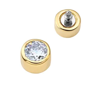 Eternal Metal 14K Solid Gold Bezel Setting CZ Threaded Ends Piercing Jewelry