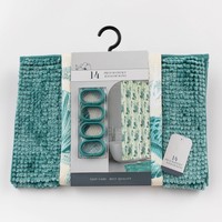 Ensemble de bain moderne de luxe écologique personnalisable : rideau de douche en polyester gaufré, tapis de bain en chenille, 12 crochets en plastique, numérique