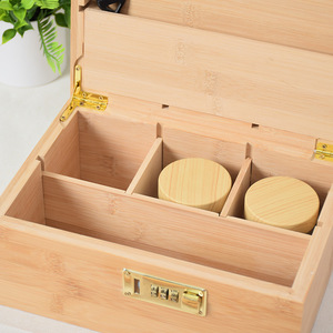 Wholesale Customize Bamboo Smoking Accessories <b>Stash</b> <b>Box</b> with Lock Combo Kit Wooden Rolling Tray Smell Proof Herb Storage Case - Product Image 4