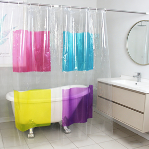 <span class=keywords><strong>Rideau</strong></span> <span class=keywords><strong>de</strong></span> <span class=keywords><strong>douche</strong></span> <span class=keywords><strong>transparent</strong></span> en PEVA aux couleurs vives et contrastées |   Durable, imperméable et facile d'entretien pour un style <span class=keywords><strong>de</strong></span> salle <span class=keywords><strong>de</strong></span> bain contemporain - Product Image 1