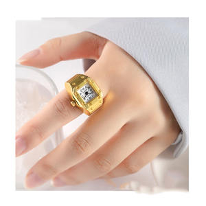 Bague Montre de Couple Couleur Or, Bijou Horloge Quartz Rétro pour Femmes Hommes, Montre Doigt Vintage Punk à <span class=keywords><strong>Mini</strong></span> Bracelet Élastique - Product Image 4