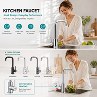 Robinet de cuisine classique moderne en acier inoxydable 304 sans plomb, mitigeur eau chaude et froide de haute qualité, finition chromée, montage sur plan.