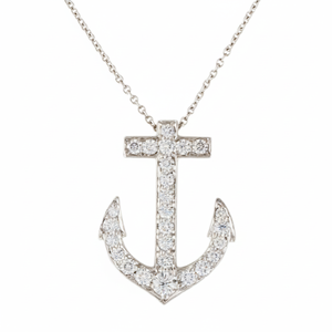 Colgante de Ancla con Diamante Natural Redondo en Oro Blanco de 10K, Estilo Moderno, Alta Calidad para Niños, Sin Cadena, para Fiestas - Product Image 2