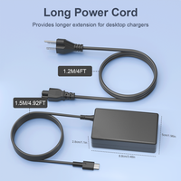 Adaptador de Corriente CA para Portátil de 65W PD Tipo-C, Múltiples Voltajes de Salida, Cable USB-C Integrado, Cargador de Escritorio para Portátil