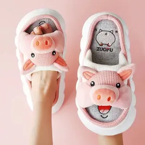 Wholesale Women Indoor Cool Flax Comfy Slides Fashion Home Summer Cute Small Animal Slippers With Linen