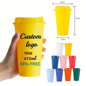 Vasos de Café Reutilizables con Tapa y Logotipo Personalizado, 16 oz, Vasos de Plástico Aptos para Microondas, para Regalos, Fiestas, Bebidas Frías y Calientes - Product Image 1