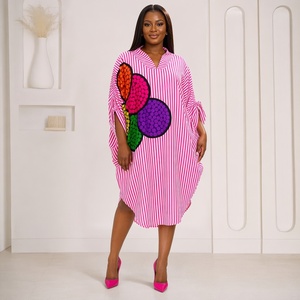 Robe Kaftan Rayée Colorée pour <span class=keywords><strong>Femme</strong></span>, Col en V, Manches Courtes, Coupe Ample, Maxi, Style Africain Bohème, Tenue Décontractée pour les Fêtes, Ramadan, Modeste - Product Image 4