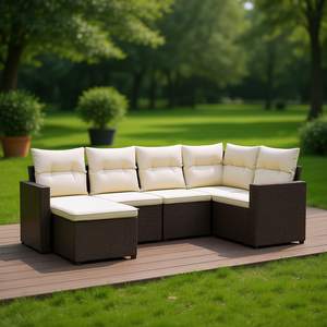 Ensemble de canapés de jardin en rotin brun avec pieds réglables, mobilier d'extérieur au design moderne, coussins confortables - Product Image 2