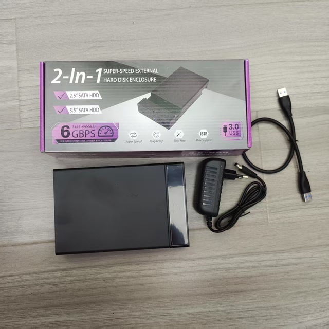 2.5 Inch & 3.5 Inch 2-in-1 SATA HDD USB3.0 External Hard Drive Enclosure for HDD SSD