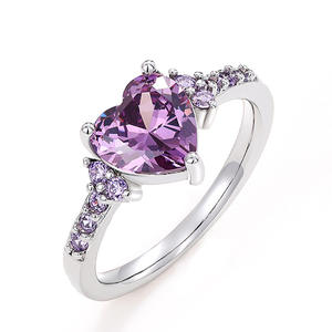 Anello H518 a Forma di Cuore con Ametista, Montatura in Argento 925, Anelli con Gemme per Fidanzamento Femminile - Product Image 1
