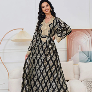 <span class=keywords><strong>MT117</strong></span> hoa đính cườm maxi saudi abaya Đen Phụ Nữ hồi giáo ăn mặc 2023 Dubai - Product Image 1