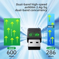 Tarjeta de Red Inalámbrica USB WiFi6 2 en 1 de Doble Banda AX900, Receptor WiFi USB Bluetooth 5.4 sin Controladores para Computadora Portátil