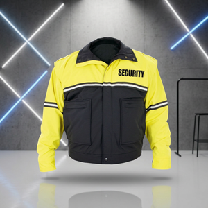 Veste de sécurité homme jaune et noire en polyester, uniforme d'hiver pour agents de sécurité avec bandes réfléchissantes et détection par détecteur de métaux - Product Image 1