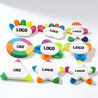 Pulpen Highlighter Plastik Bunga Lucu 5 Warna Fluoresen dengan Logo Kustom, Hadiah Promosi Portabel untuk Periklanan