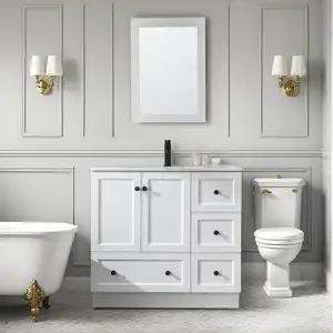 36 "phòng tắm Vanity tủ bồn rửa kết hợp thiết lập cơ sở thiết kế sơn rắn gỗ xây dựng tủ với gốm đơn