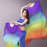 SHEDANCES Oriental Arabe Égyptien Danse Du Ventre Costume Accessoires 1.8m Teint À La Main Arc-En-Bambou Flux Pure Soie Fan Voiles pour Adultes