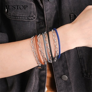 Pulsera de cuero de cadena de acero inoxidable de doble capa Simple de alta calidad, accesorio de moda para mujer, chapado en cobre antiguo - Product Image 2